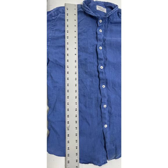 ZARA Button Up Shirt Mens Size M Blue Long Sleeves Minimalist DISCOLORATION - Picture 8 of 9